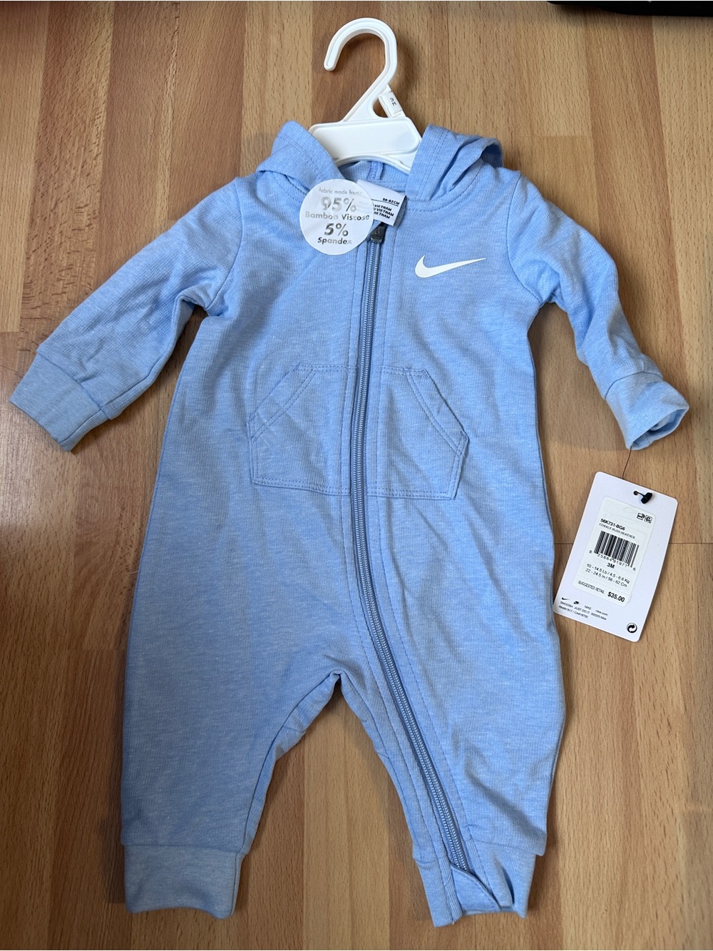 Nike Light Blue Hooded Baby Zip One-Piece